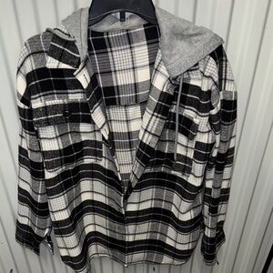 No Boundaries Black and White Plaid Hoodie
